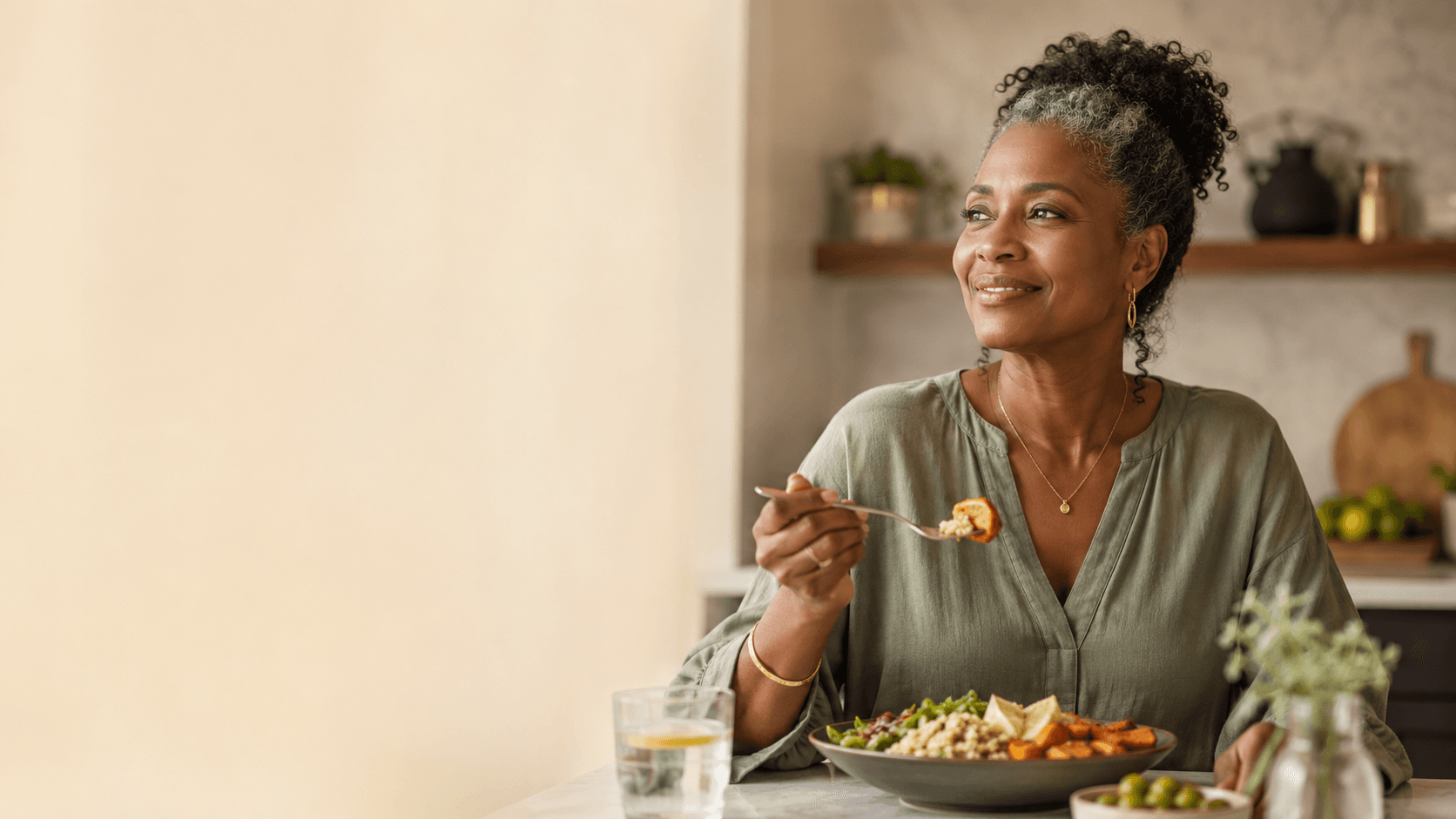 A meal shared at a table without bloating afterward